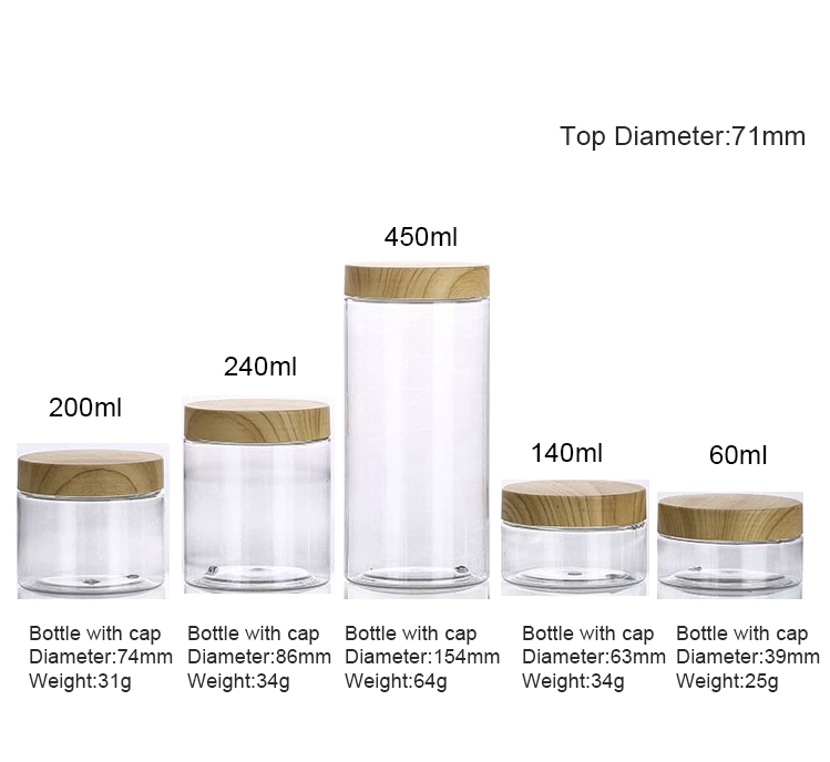 60ml 140ml 200ml 240ml 450ml Pet Plastic Transparent Face Cream Jar