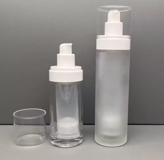 Botella de cosméticos con bomba sin aire de vidrio, 30 ml, con botella interna de PP para loción, suero, PCR, ensamblaje reemplazable