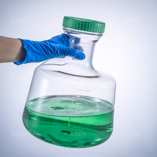 Laboratorio 500ml Pet PC Frasco de cultivo de células de suero cuadrado vacío con botella de boca ancha de medios graduados para laboratorio