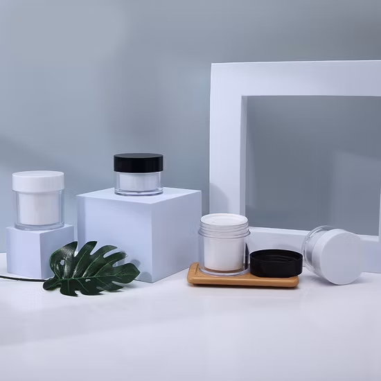 30g 50g Botella de plástico de forma redonda Tarro de crema gruesa de doble pared transparente con tapón de rosca para embalaje cosmético